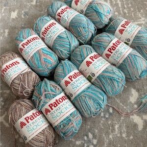 Patons Stretch Socks Yarn - Blue and Brown Bundle of 11 Skiens